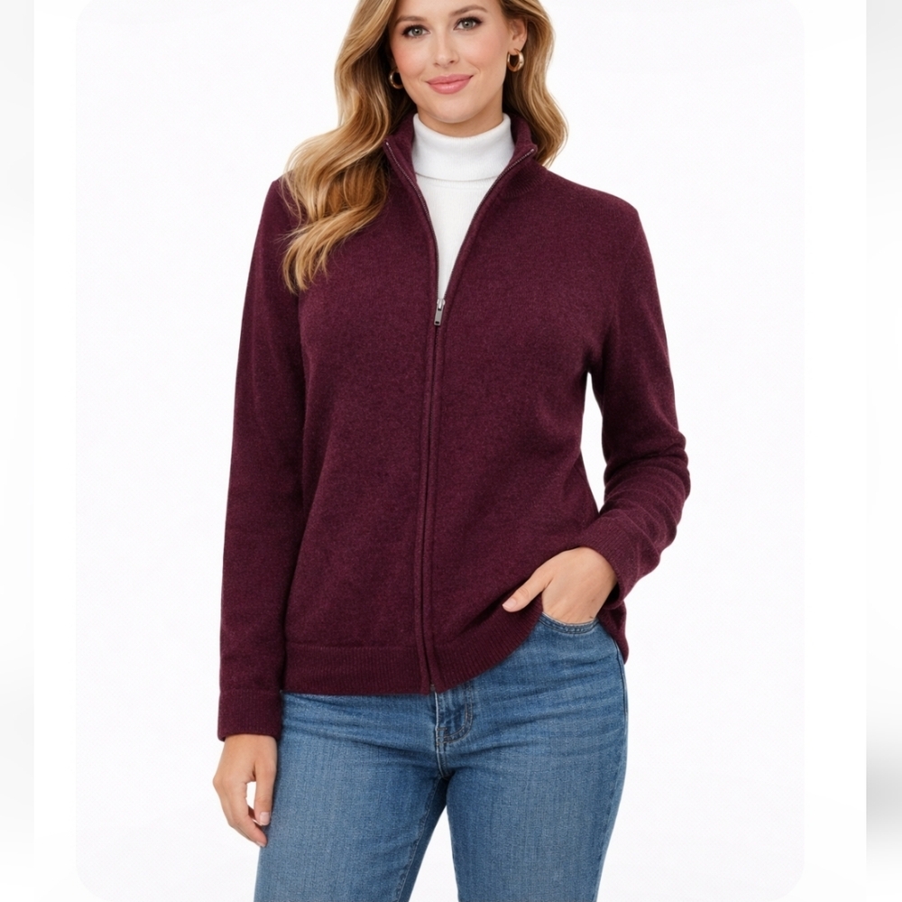 Zip-Front Women's Sweater Cardigan in Burgundy